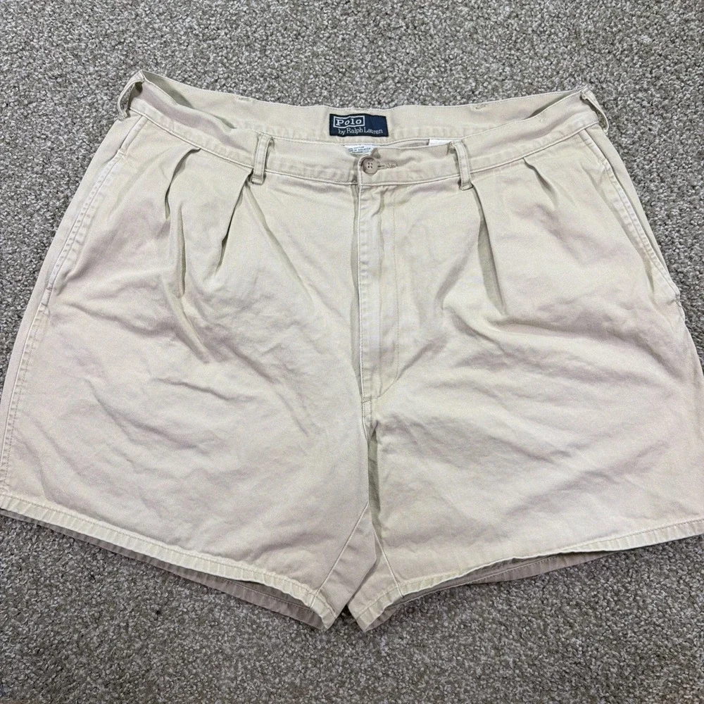 Vintage Polo Chino Shorts Double Pleated 90s Beige Classic Size 36